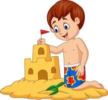 Cartoon happy boy making sand castle