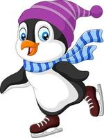 Cute penguin ice skating. isolated on white background vector