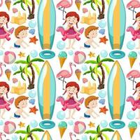 Children and summer objects seamless pattern vector