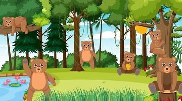 osos grizzly en la escena del bosque vector