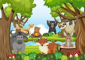 Cute wild animals in the forest vector