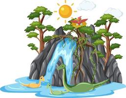 Dinosaur in waterfall forest isolated vector