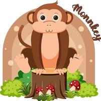 Cute monkey in cartoon flat style vector