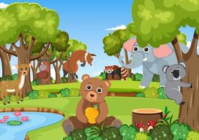 Cute wild animals in the forest vector