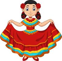 chica de dibujos animados bailando, celebración del cinco de mayo. vector