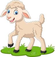 Cartoon happy lamb on the grass vector