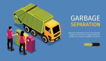 Isometric Colored Garbage Recycling Horizontal Banner vector