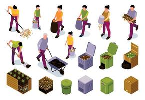 Garden Composting Isometric Color Set vector