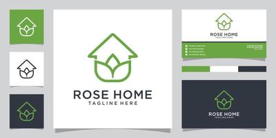 diseño de logotipo de rose home con tarjeta de visita vector