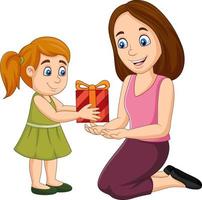 Little girl giving a gift box to her mother vector