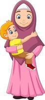 Muslim mother hugging her son vector