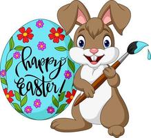 Cartoon rabbit painting an Easter egg vector