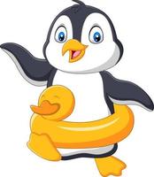 Cartoon penguin with inflatable ring vector