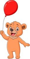 Cartoon little bear holding a red balloon vector
