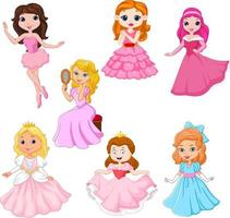 conjunto de princesas de dibujos animados lindo aislado sobre fondo blanco