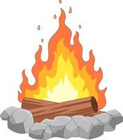 Campfire with woodpile on white background