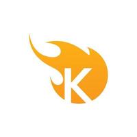 Initial K letter with fire logo Vector design.