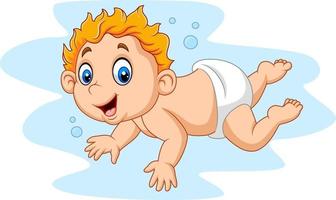 Cartoon baby boy swimming