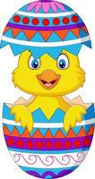 Cartoon chick comes out from an Easter egg vector