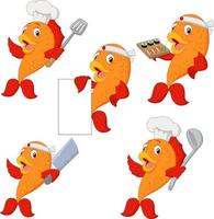 Set of chef fish cartoon vector