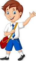 Cartoon school boy in uniform waving vector