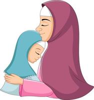 feliz madre musulmana abrazando a su hija vector