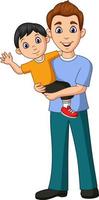 Cartoon father carrying a son in his arms vector