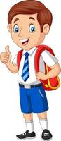 Cartoon happy school boy in uniform giving a thumb up vector