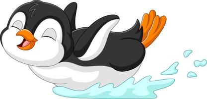 Cute penguin cartoon sliding on water vector