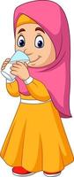 niña musulmana de dibujos animados bebiendo agua vector