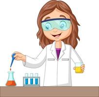 Cartoon girl doing chemical experiment