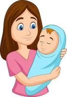 Happy Mother carrying newborn baby vector