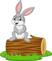 Cartoon rabbit sitting on a log vector