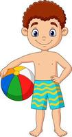 Cartoon happy boy holding beach ball vector