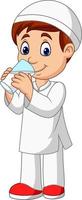 Cartoon muslim boy drinking water vector