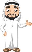hombre árabe saudita de dibujos animados agitando vector