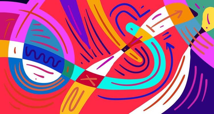 Abstract liquid shape. Fluid geometric design. Isolated gradient waves with geometric lines, dots, batik Indonesia pattern. Vector illustration