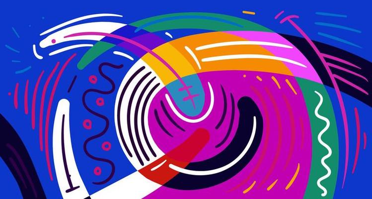 Abstract liquid shape. Fluid geometric design. Isolated gradient waves with geometric lines, dots, batik Indonesia pattern. Vector illustration
