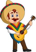 Cartoon of Mexican man playing the guitar and singing vector