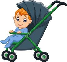 Cartoon happy baby boy in a stroller vector