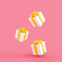 Falling gift boxes with ribbon and bow 3d render illustration. photo