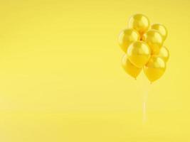 Yellow glossy balloons 3d render illustration on background with copy space. photo