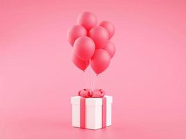 Gift box with bunch of balloons 3d render illustration. photo