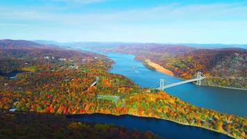 Aerial view of Hudson River and Bear Mountain Bridge video