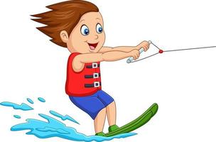 niño de dibujos animados jugando esquí acuático