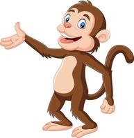 Cartoon happy monkey presenting on white background vector