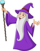 Cartoon old wizard holding a staff vector