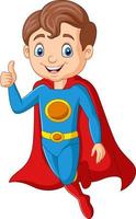 Cartoon superhero boy gives thumb up vector