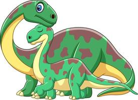 Cartoon brontosaurus with her baby vector