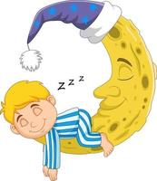 Cartoon boy sleeping on the moon vector